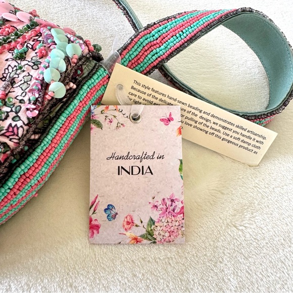 Viral Beaded Pink, Blue, & Purple Paisley Shoulder Bag w/ Beaded Fringe - Picture 7 of 8